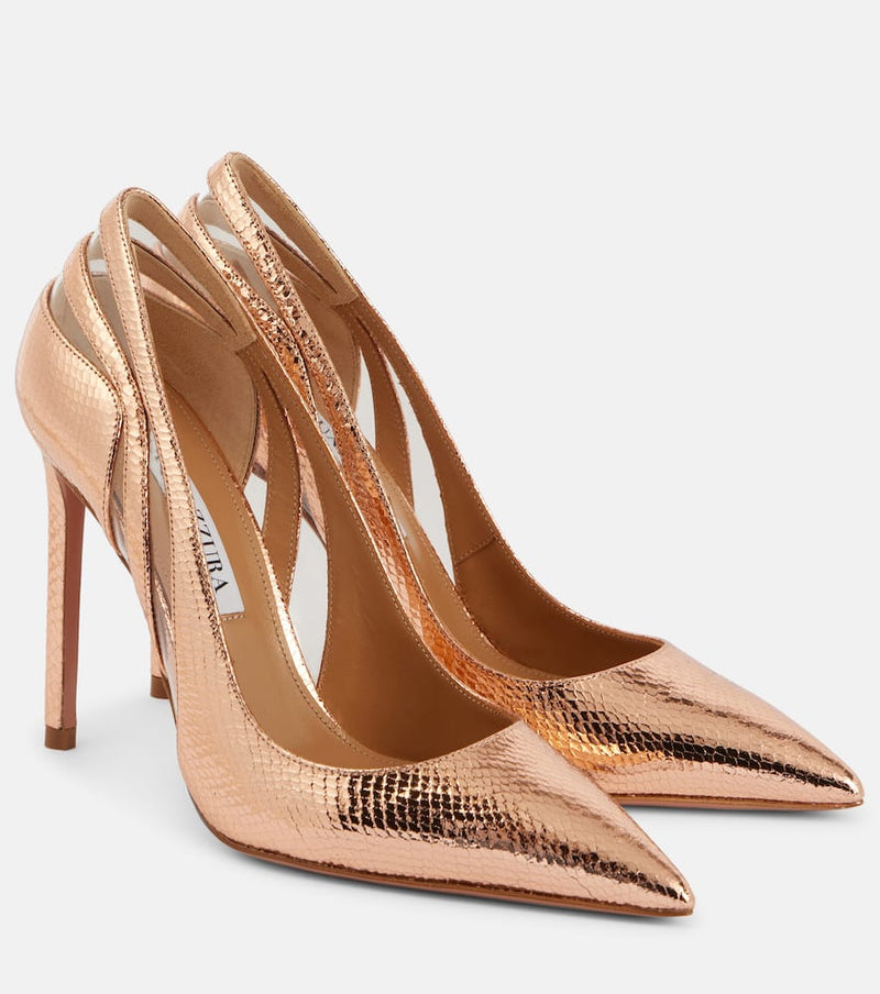 Aquazzura Talk To Me 105 metallic leather pumps