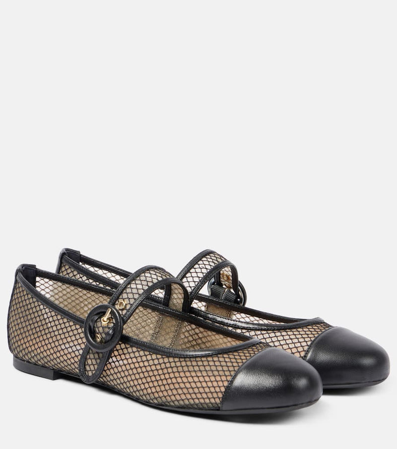 Aquazzura Solstice mesh and leather Mary Jane flats