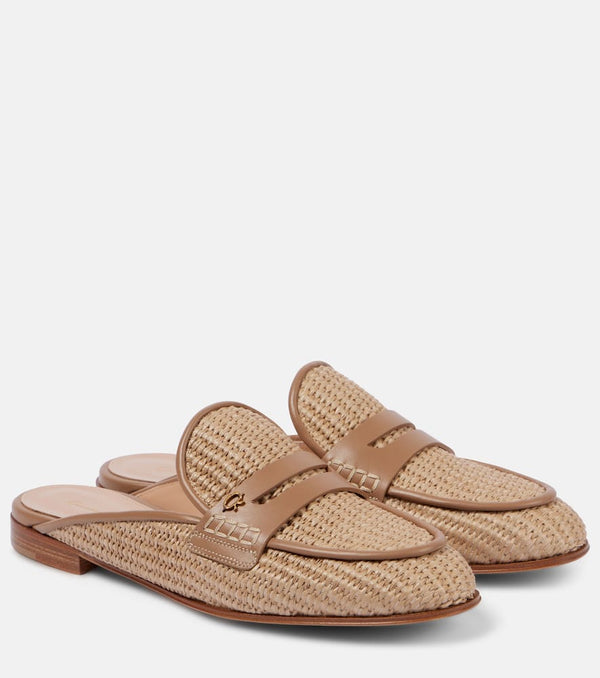 Gianvito Rossi Florio Marbella leather-trimmed raffia mules