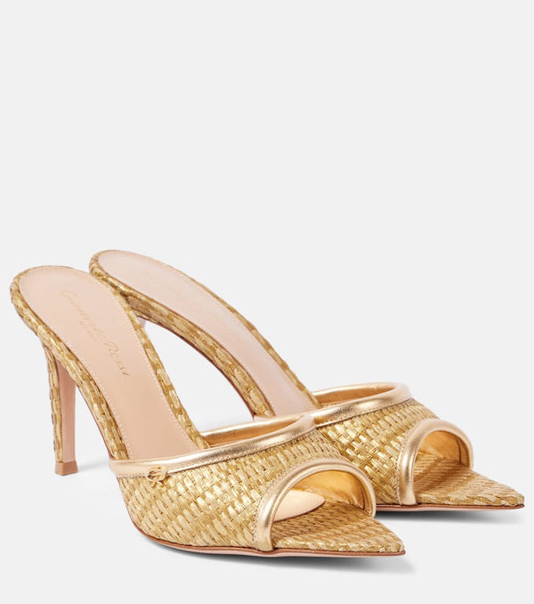 Gianvito Rossi Marbella leather-trimmed raffia mules