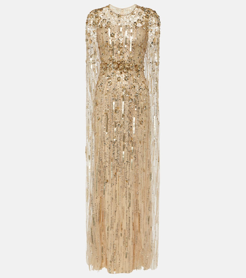 Jenny Packham Ruby caped sequined gown