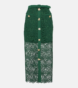 Self-Portrait Floral lace-trimmed midi skirt