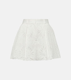 Self-Portrait High-rise embroidered cotton shorts