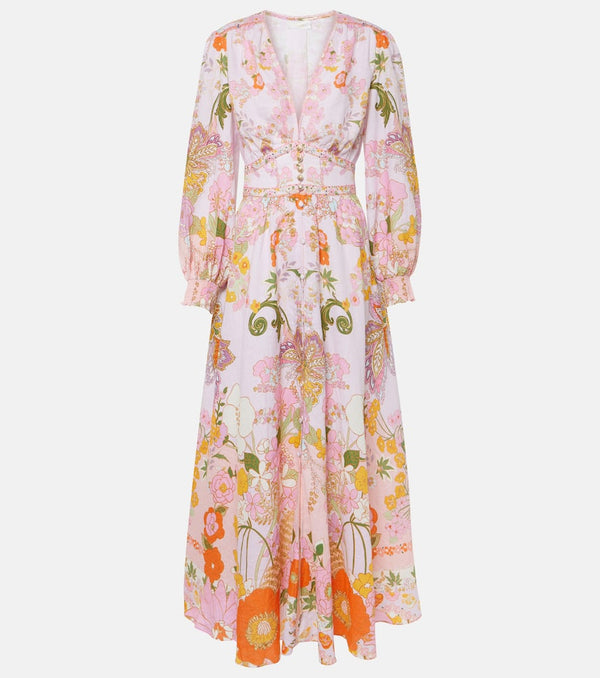 Camilla Embellished floral linen maxi dress