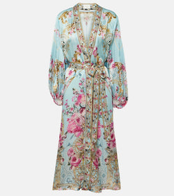 Camilla Embellished floral silk satin robe