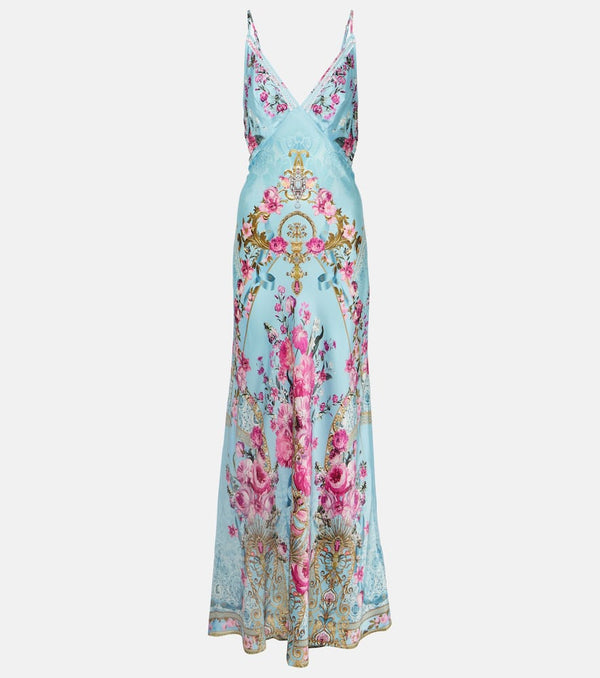 Camilla Embellished floral silk satin slip dress