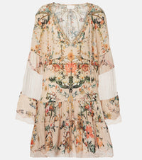 Camilla Embellished floral silk crepe minidress