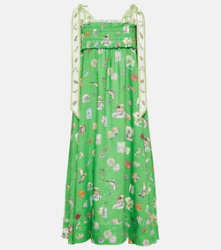 Alémais Shirred printed linen midi dress