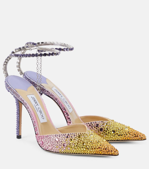 Jimmy Choo Saeda 100 embellished satin pumps