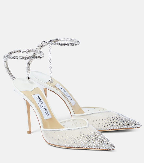 Jimmy Choo Saeda 100 embellished satin pumps