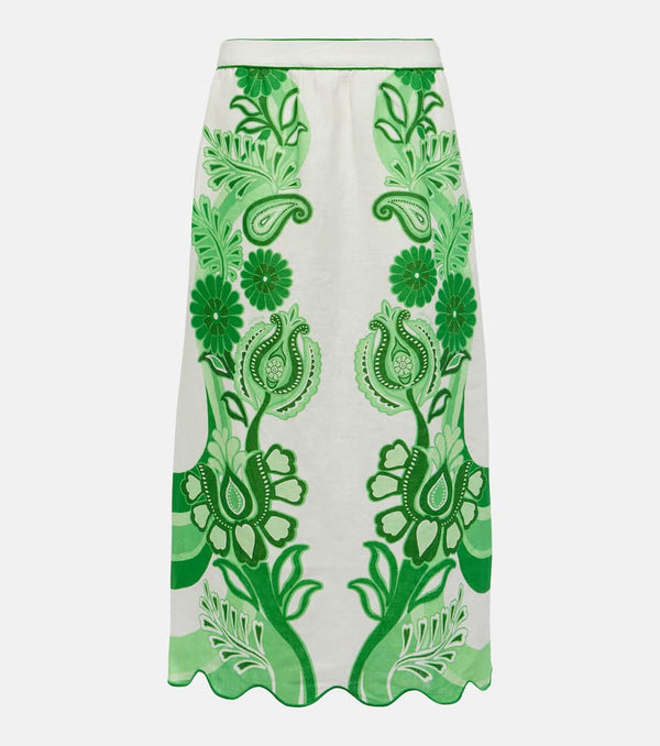 Farm Rio Color Festival printed linen midi skirt