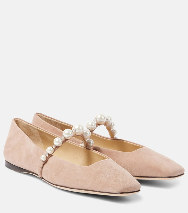 Jimmy Choo Ade embellished suede Mary Jane flats