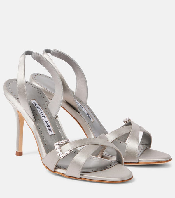 Manolo Blahnik Ramisli embellished satin slingback sandals