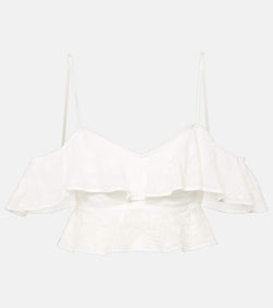 Isabel Marant Eliani embroidered ruffled ramie crop top