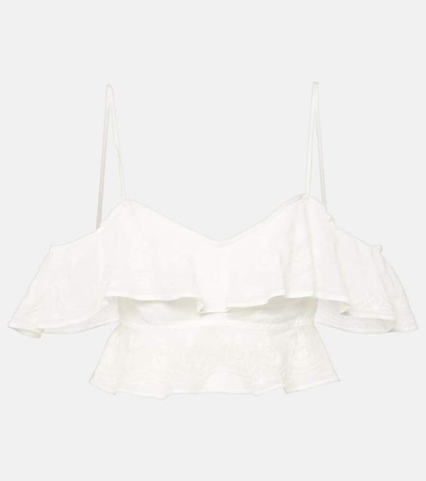 Isabel Marant Eliani embroidered ruffled ramie crop top