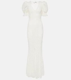 Rotate Bridal puff-sleeve lace maxi dress