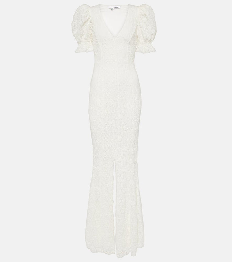 Rotate Bridal puff-sleeve lace maxi dress