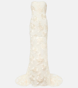 Rotate Bridal Alberty floral-appliqué mesh gown