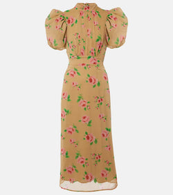 Rotate Noon floral puff-sleeve midi dress