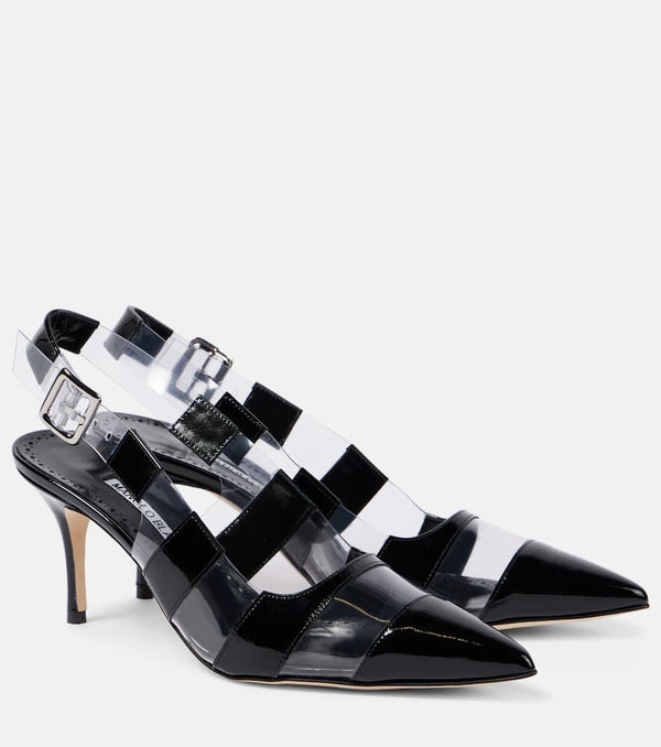 Manolo Blahnik Uxra patent leather and PVC slingback pumps