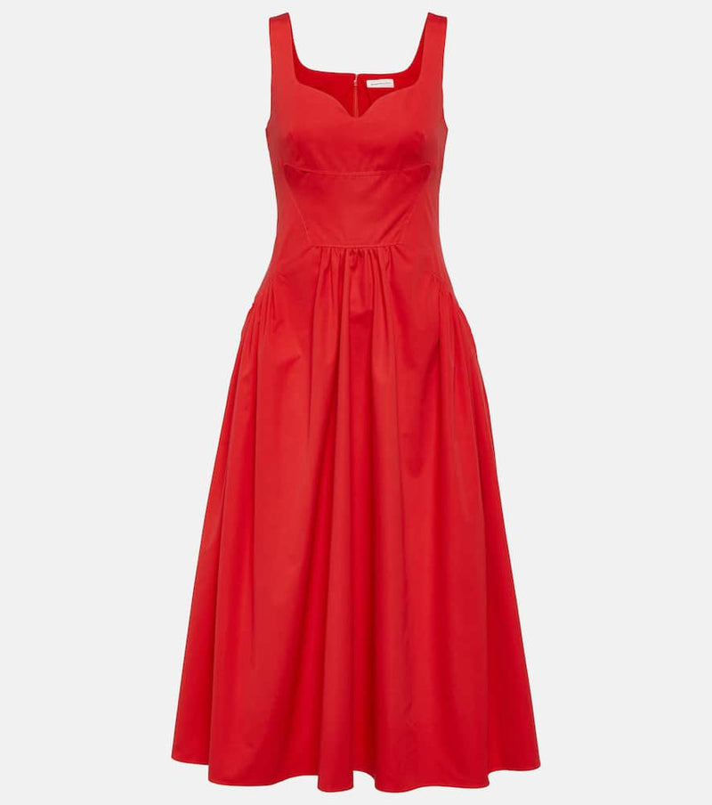 Alexander McQueen Sweetheart-neck cotton midi dress