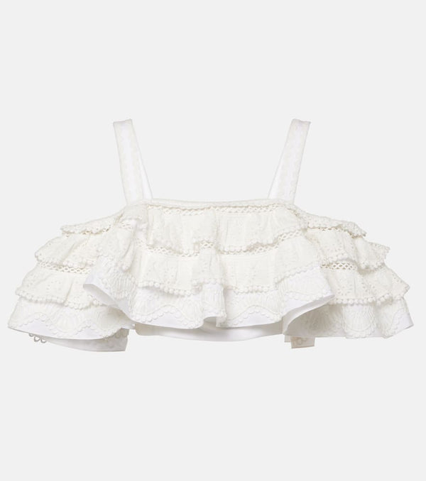 Carolina Herrera Embroidered ruffled cotton crop top