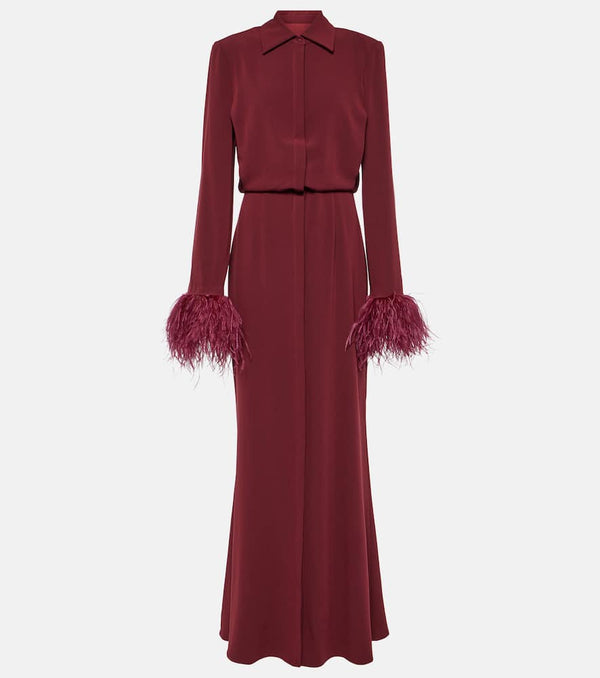 Roland Mouret Feather-trimmed crêpe satin shirt dress