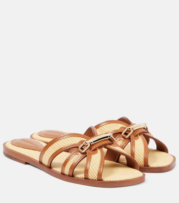 Zimmermann Prisma leather-trimmed raffia slides