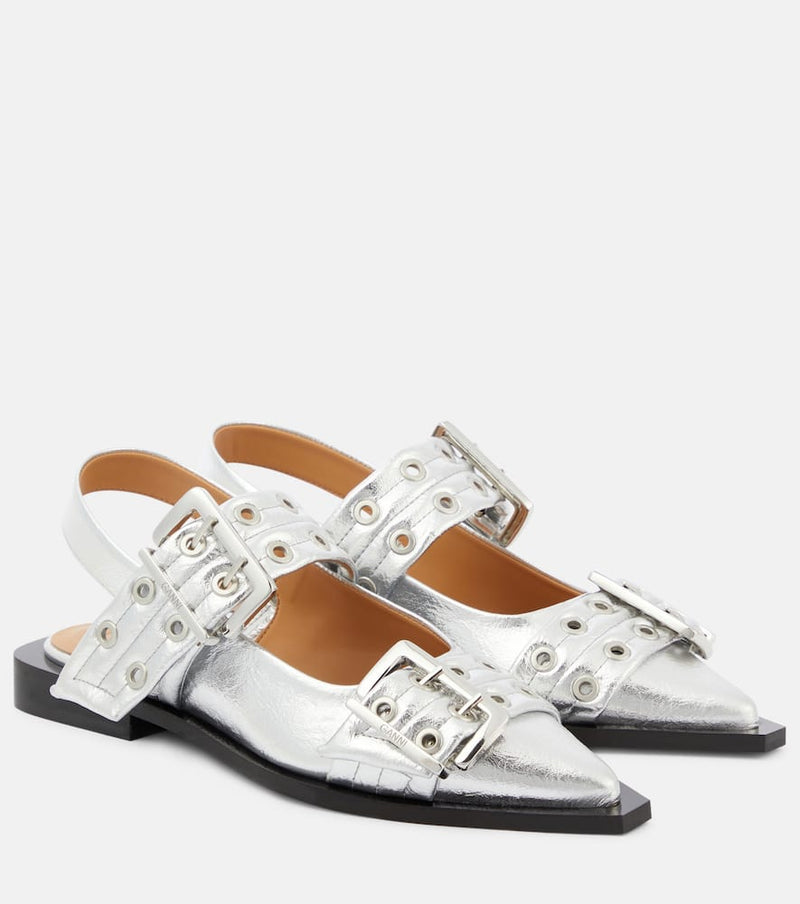 Ganni Metallic slingback flats