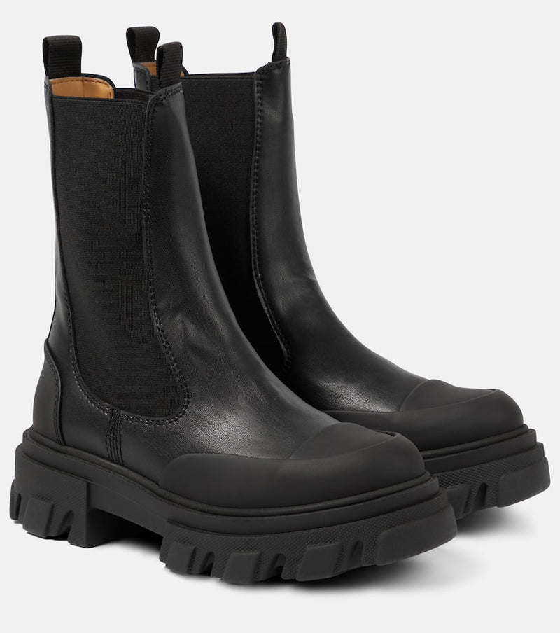 Ganni Black Stitch faux-leather Chelsea boots