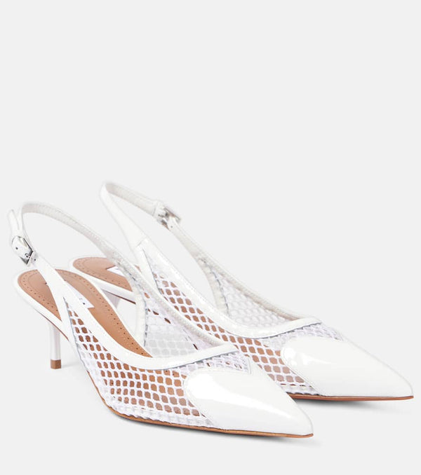 Alaïa Le Caur patent leather and fishnet slingback pumps