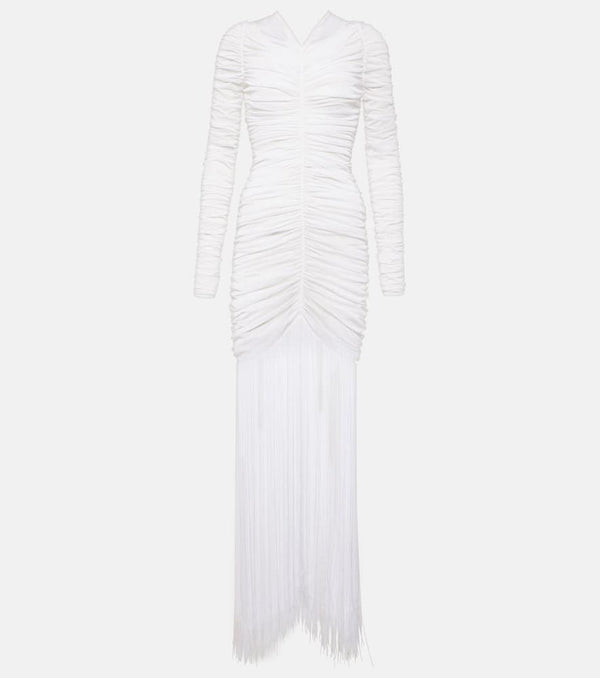 Khaite Guisa fringed shirred silk-blend gown