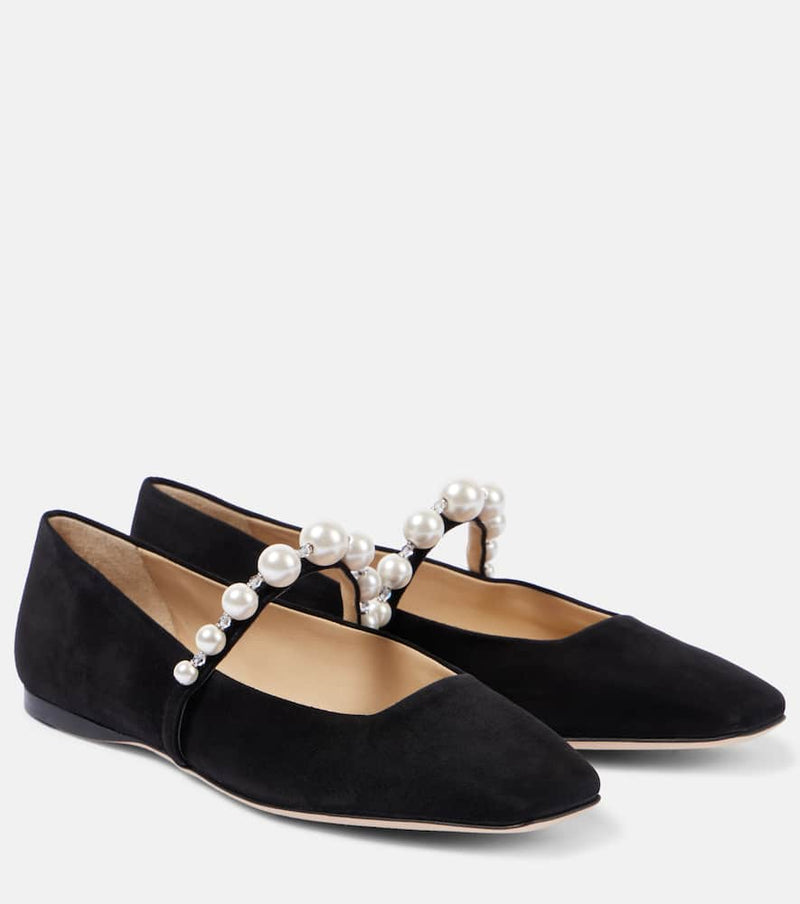 Jimmy Choo Ade embellished suede ballet flats