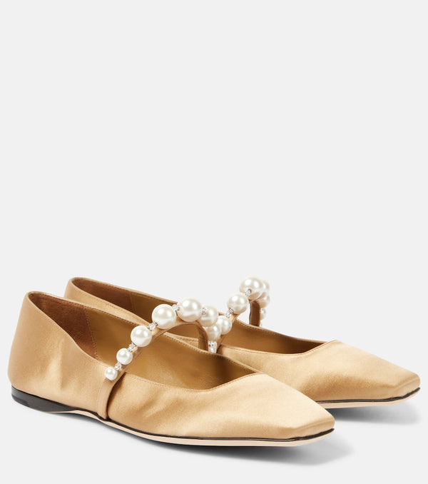 Jimmy Choo Ade embellished satin Mary Jane flats