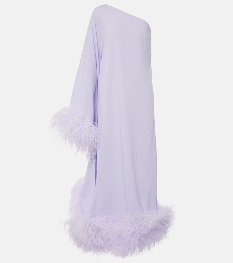 Taller Marmo Balear feather-trimmed one-shoulder crêpe gown