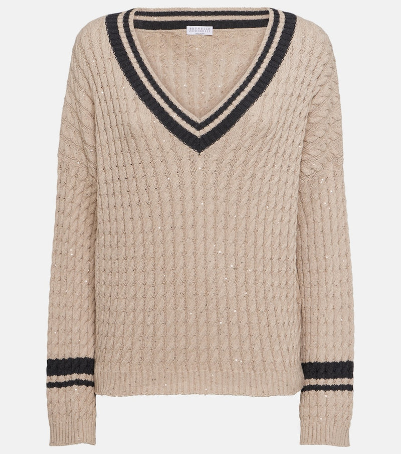 Brunello Cucinelli Sequined cable-knit cotton-blend sweater