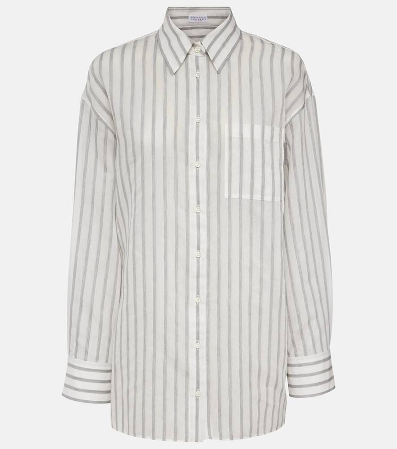 Brunello Cucinelli Oversized striped cotton and silk shirt