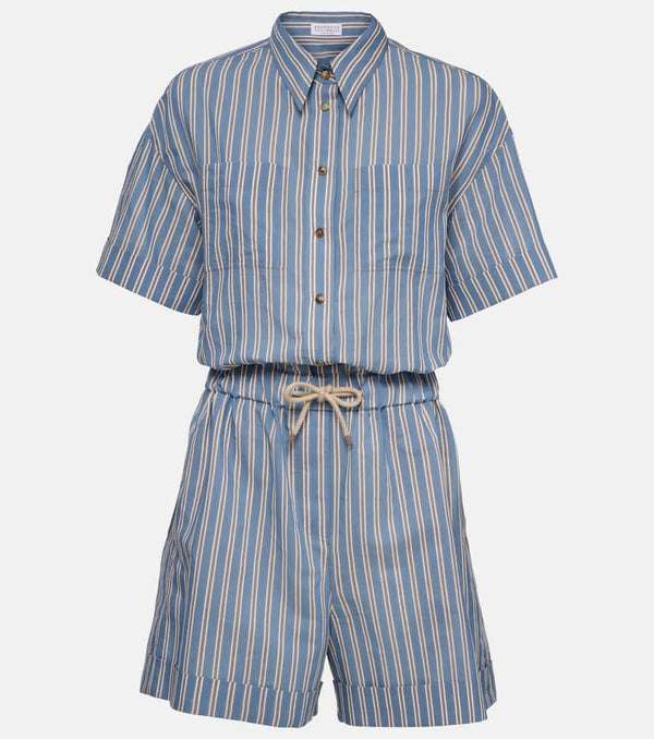 Brunello Cucinelli Striped cotton and silk playsuit