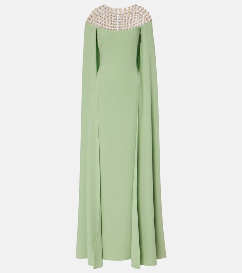 Oscar de la Renta Crystal-embellished caped gown