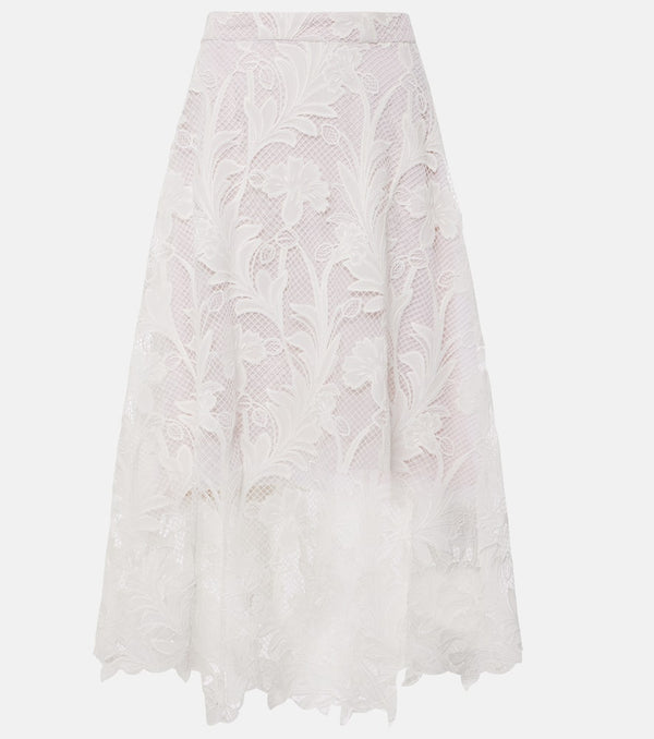 Oscar de la Renta Floral guipure lace midi skirt