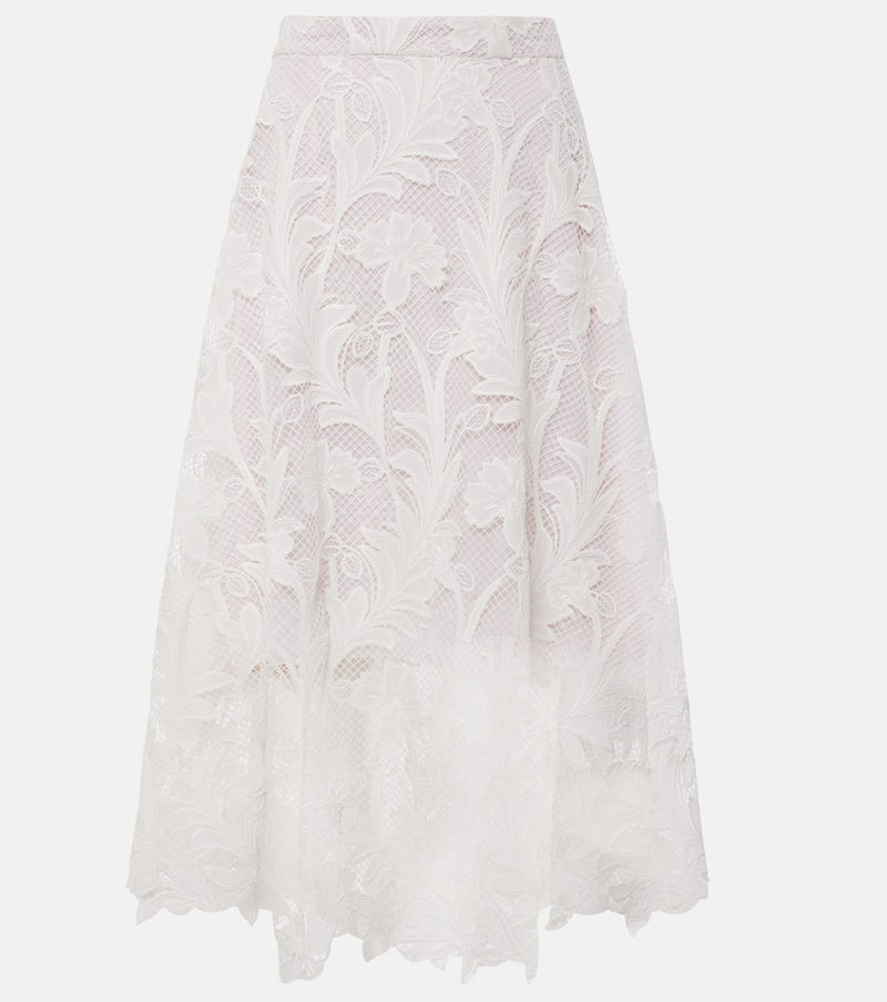 Oscar de la Renta Floral guipure lace midi skirt