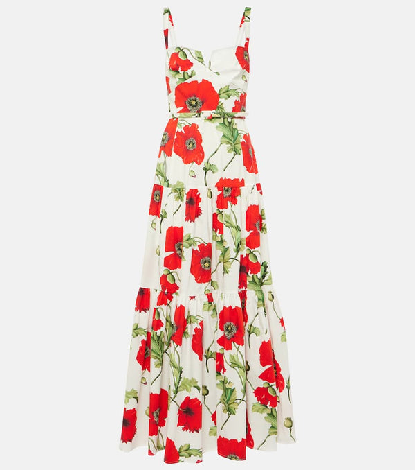 Oscar de la Renta Floral tiered cotton-blend poplin maxi dress