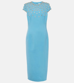 Oscar de la Renta Crystal-embellished wool-blend midi dress