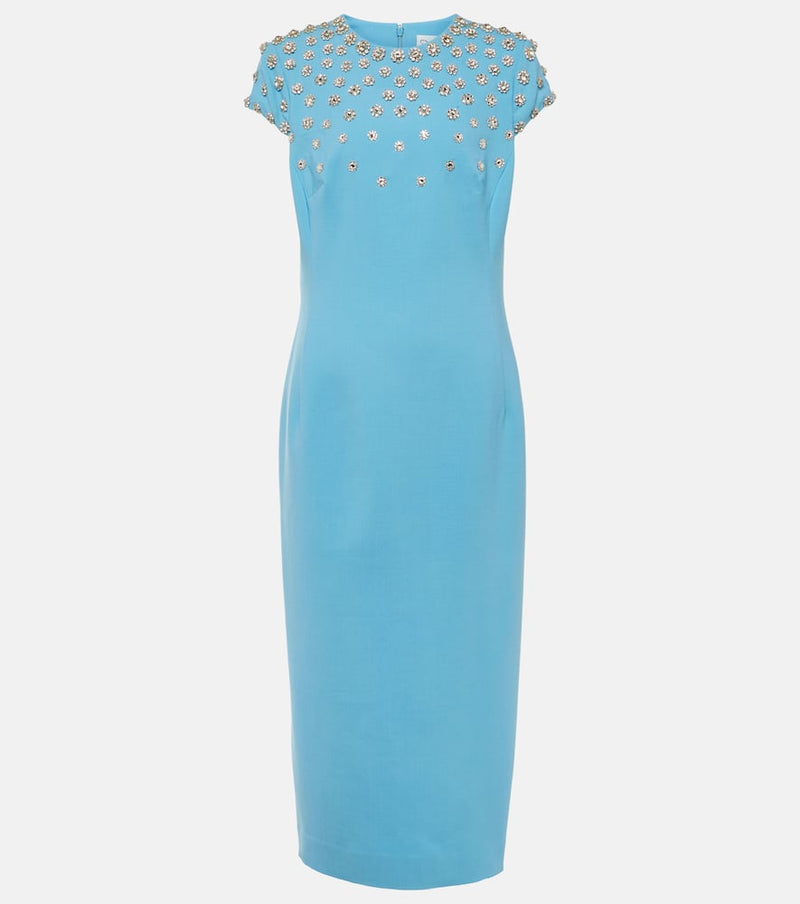 Oscar de la Renta Crystal-embellished wool-blend midi dress