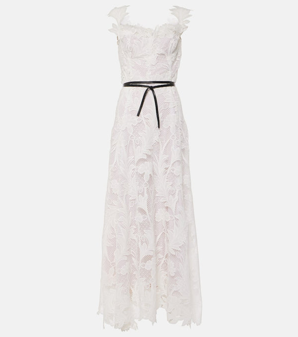 Oscar de la Renta Marbled Carnation Guipure lace bustier gown