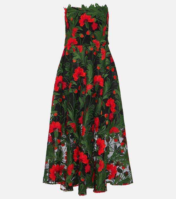 Oscar de la Renta Floral strapless lace gown | LYBSTORE