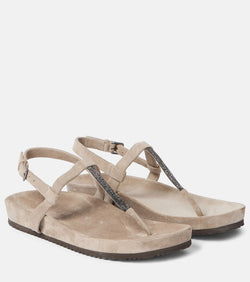 Brunello Cucinelli Embellished suede thong sandals