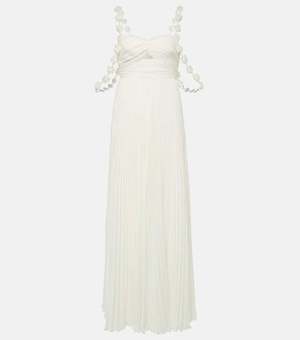 Self-Portrait Bridal floral-appliqué pleated chiffon maxi dress