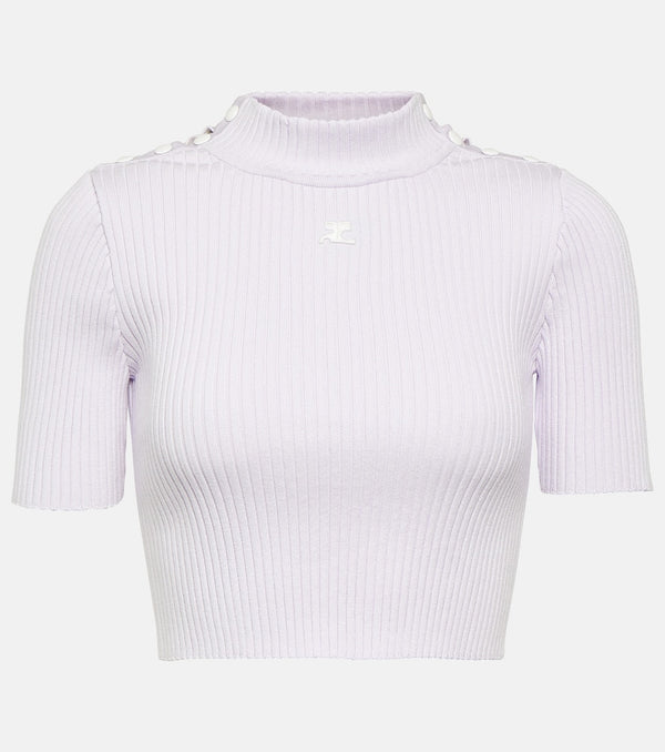 Courrèges Logo ribbed-knit crop top