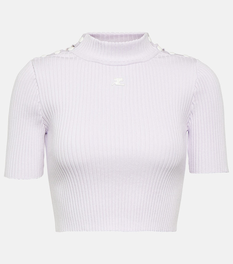 Courrèges Logo ribbed-knit crop top